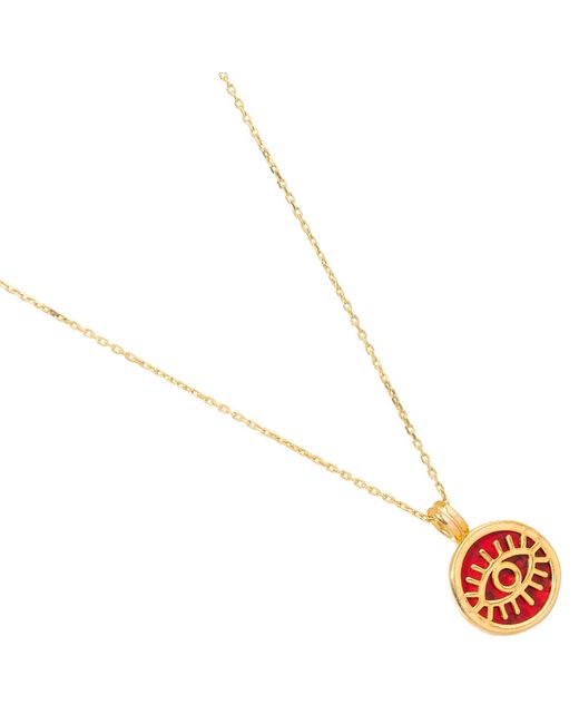 Ebru Jewelry Pink Coral & Round Evil Eye Pendant Talisman Necklace