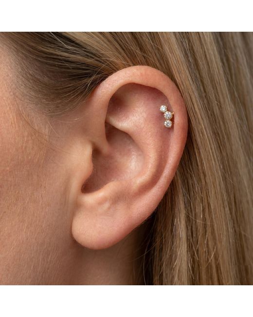 Zahav Jewelry Metallic 14K Solid 18G 8Mm 3-Stone Cz Internally Threaded Flat Back Stud