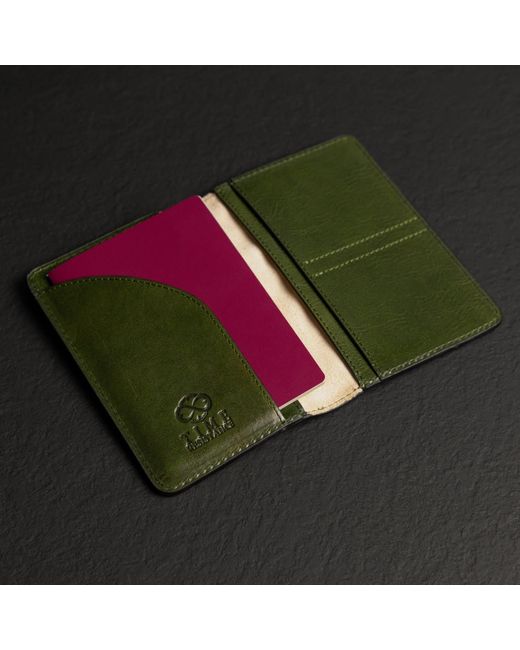 Time Resistance Green Small Leather Passport Holder For