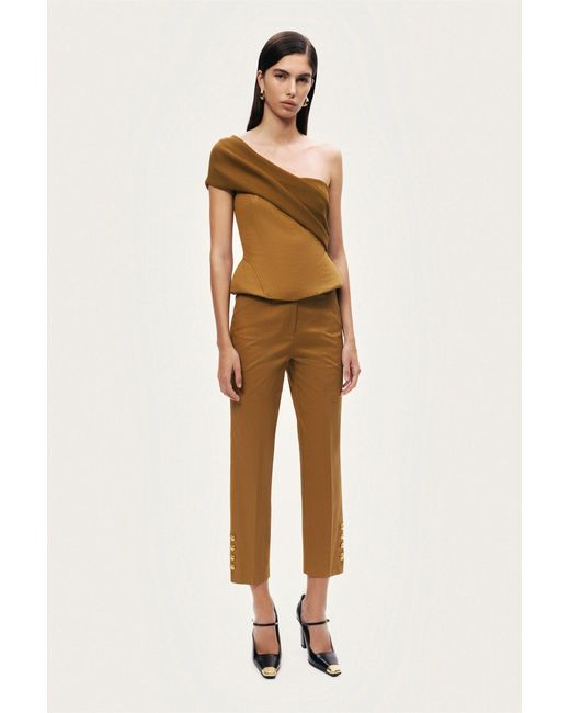 Nocturne Green One-Shoulder Draped Gabardine Bustier