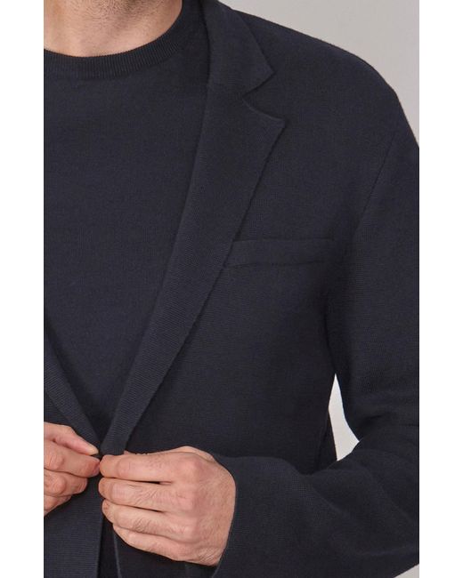 Paul James Knitwear Blue Lightweight Cotton Cornelius Formal Knitted Blazer for men