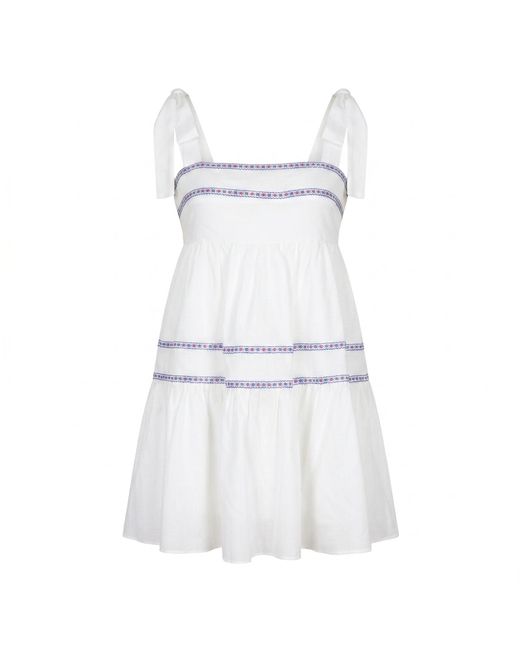 Modenaire White Neutrals Tiered Mini Dress Soft Empire Form