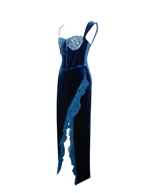 Miss Circle New York Blue Odilia Lace Velvet Maxi Dress