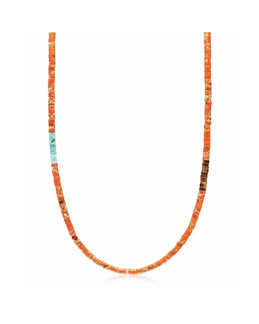 Nialaya Orange Jasper Heishi Necklace for men