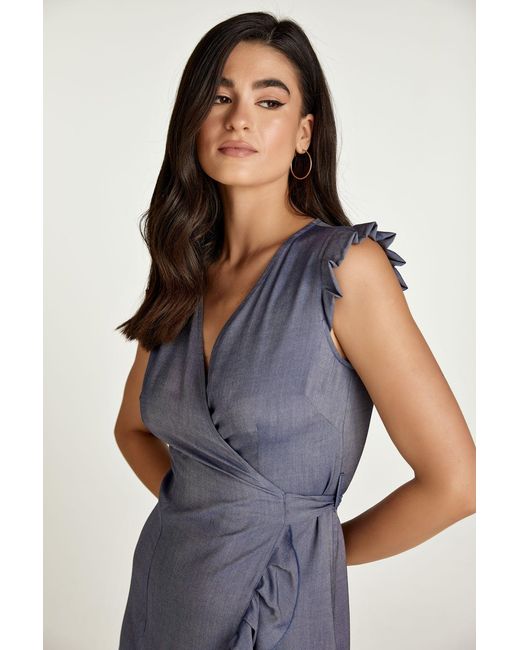 Conquista Blue Denim Style Wrap Dress