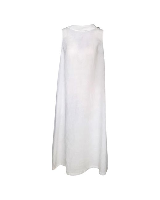 Haris Cotton White Midi Back Tie Linen Dress