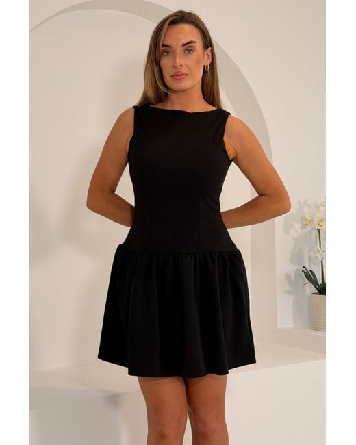 Girl In Mind Black Codi Boat Neck Low Back Mini Dress
