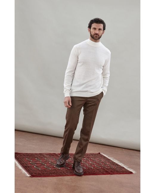 Paul James Knitwear White Extra Fine Merino Wool Shaw Mock Turtleneck Jumper for men
