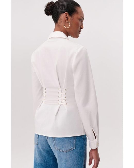 Exquise White Miya Shirt Collar Eyelet Detail Fitted Shirt