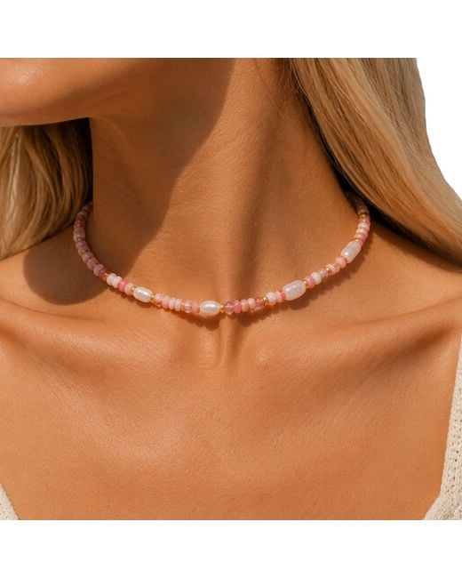 Nialaya Metallic Rose Pearl Choker