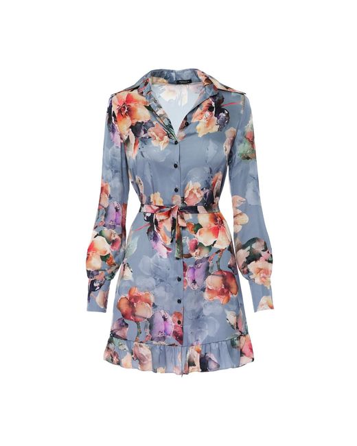 AVENUE No.29 Blue Floral Print Satin Shirt Dress