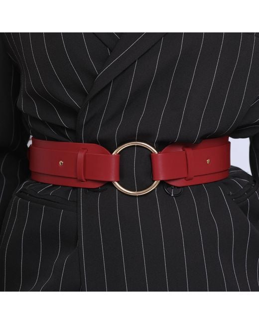 Haute Cuir Red O Ring Waist Leather Belt
