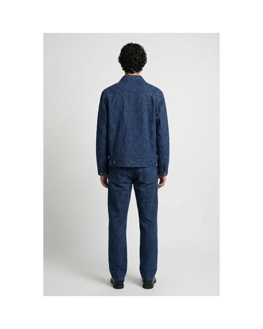 Modenaire Blue Textured Zip Jacket With Point Collar Tonal Pattern for men