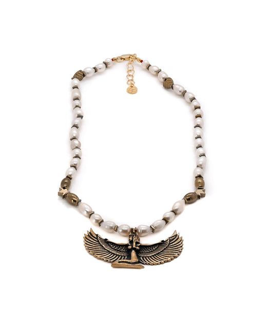 Ebru Jewelry Metallic Teardrop Pearl Magical Goddess Isis Pendant Beaded Necklace