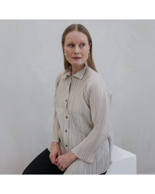 London Atelier Byproduct Gray Neutrals Multi Way Accordion Pleated Shirt