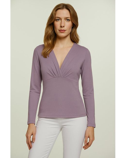 Conquista Purple Soft Heathered Knit V-Neck Top