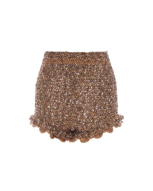 Andreeva Brown Chrysanthemum Handmade Crochet Shorts