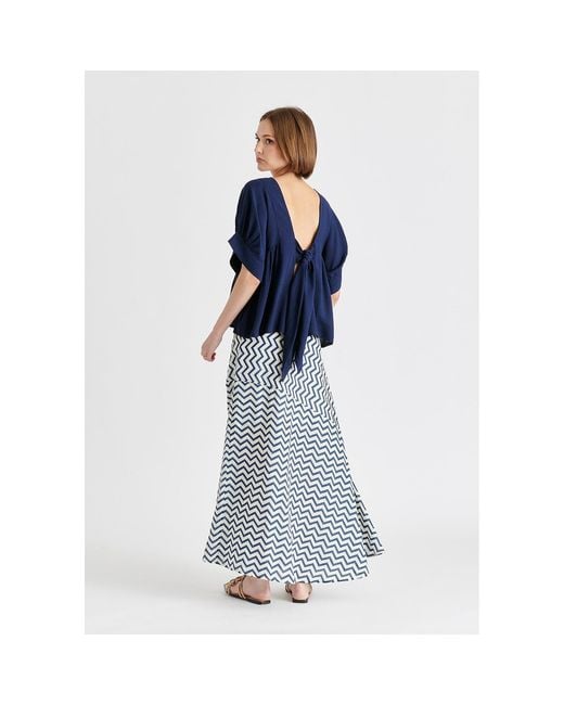Paisie Blue Relaxed Fit Top With Back Bow Detail
