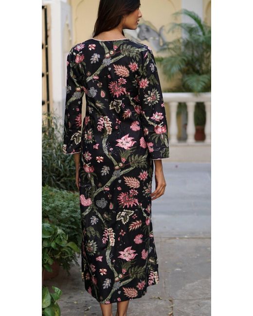 La Mandarine Black Kaftan, Juanita Long Kaftan Dress, Beach Kaftan, Luxury Beach Coverup With Pockets
