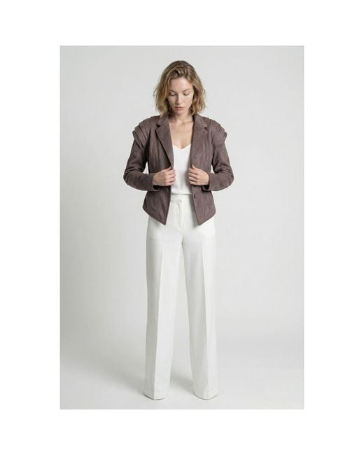 Modenaire Brown Suede-Effect Structured Shoulder Jacket Tailored Fit