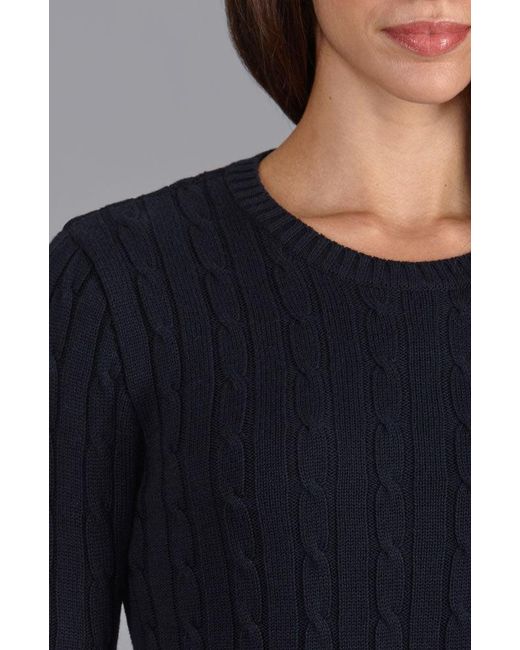 Paul James Knitwear Blue Cotton Taylor Cable Crew Neck Jumper