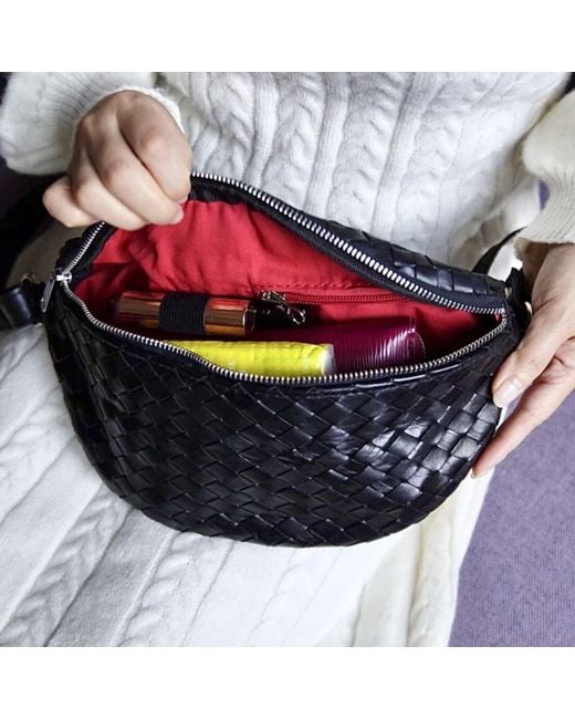 Hides Leather Co. Red Nexus Woven Leather Belt Bag, Minimal Waist Purse With Lining