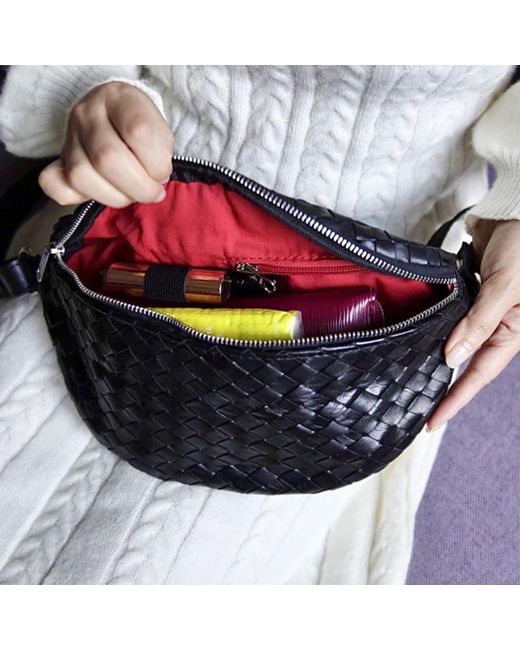 Hides Leather Co. Red Nexus Woven Leather Belt Bag, Minimal Waist Purse With Lining