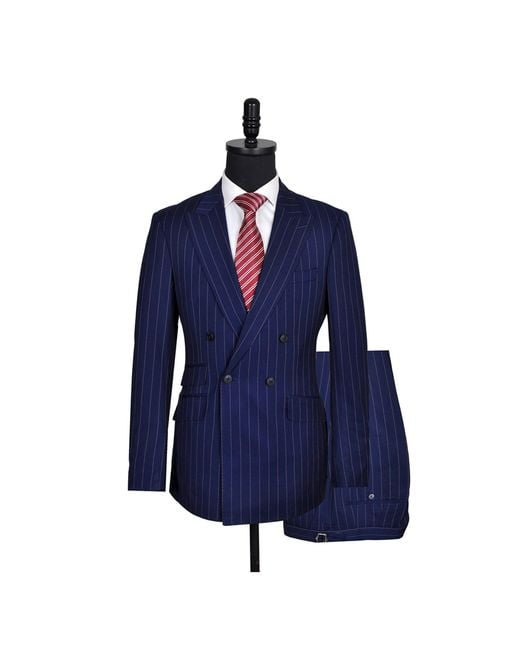 DAVID WEJ Blue Aldo Double Breasted Chalk Stripe Suit for men