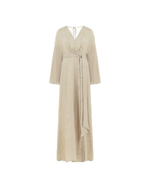 Lilamie Natural Neutrals Larissa Loose Fit V Neckline Long Summer Dress