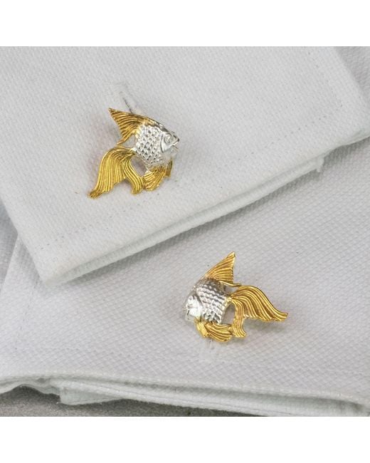 Simon Kemp Jewellers Metallic Angel Fish Cufflinks Eighteen Carat On Solid Recycled Sterling for men
