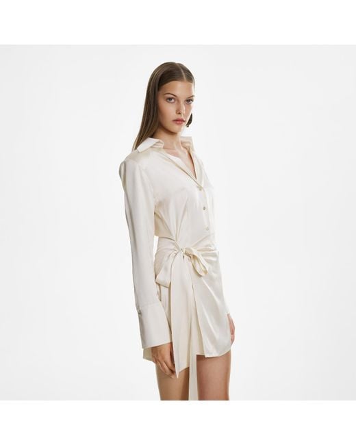 Lita Couture Natural Cream Satin Mini Wrap Dress