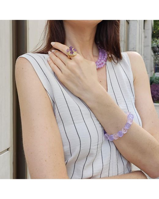 Farra Purple Nugget Amethyst And Rose Quartz Stretchy Bracelet