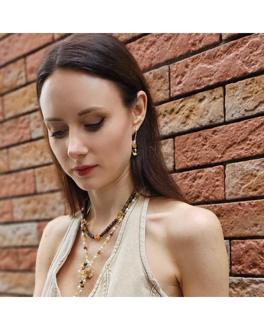 Farra Metallic Modern Style Heart Citrine Dangle Earrings
