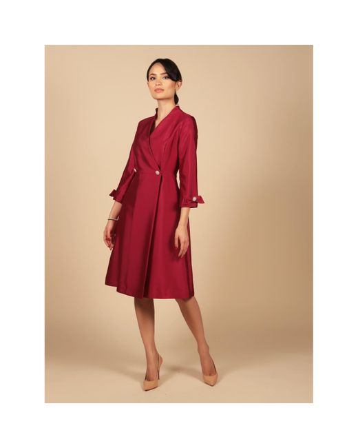 Santinni Red Astor 100% Wool & Silk Dress Coat In Rosa