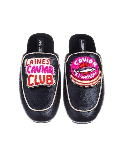 Laines London Orange Classic Mules With Laines Caviar Club Brooches