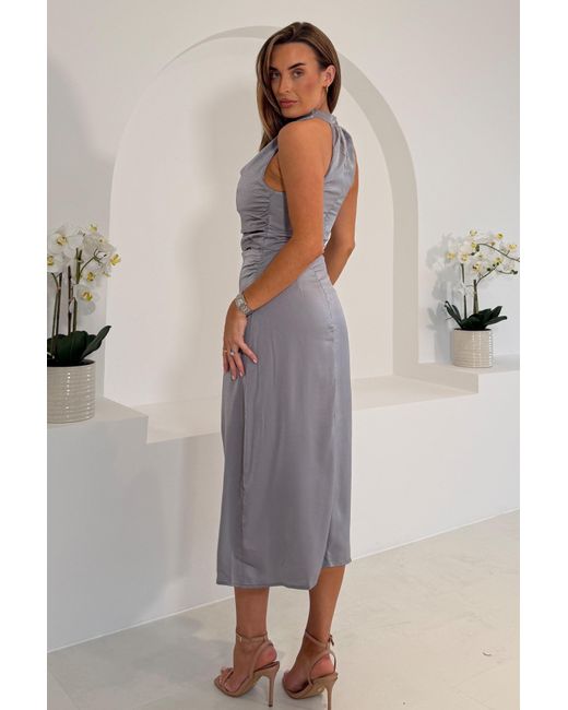 Girl In Mind Gray Kaz Cowl Neck Midi Dress