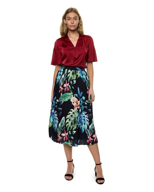 Carloslines Blue Pleated Midi Skirt