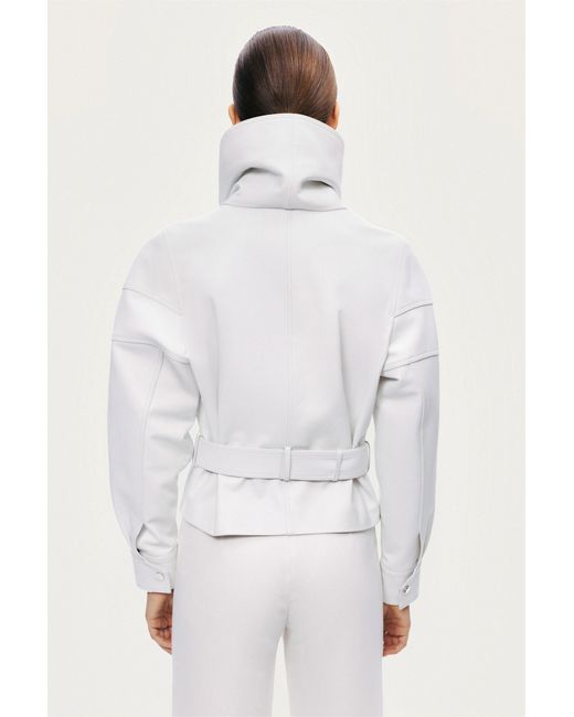 Nocturne White High-Neck Belted Jacket