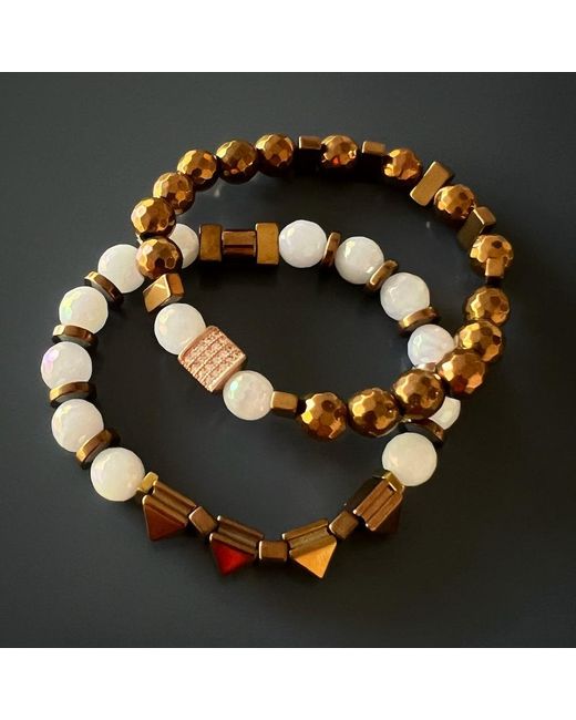 Ebru Jewelry Brown Rose Energy Quartz Bracelet Set