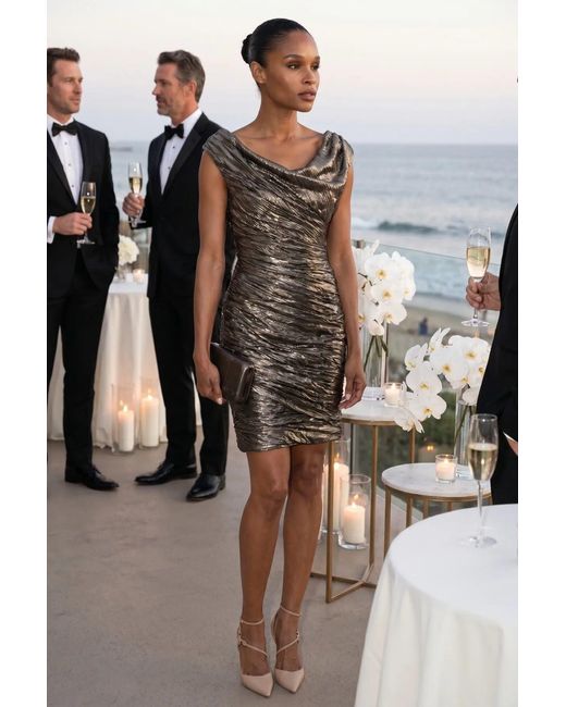Luna Fashion House Gray Short Metallic Dress, Laura