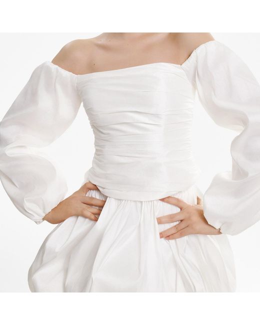 Lita Couture White Off-The-Shoulder Taffeta Blouse