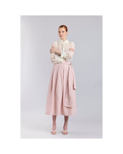 The Extreme Collection Pink Midi Skirt Taffeta With Waist Tie