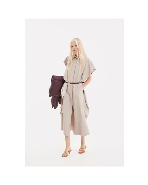 Julia Allert Natural Neutrals Draped Faux Leather Shirt Dress –