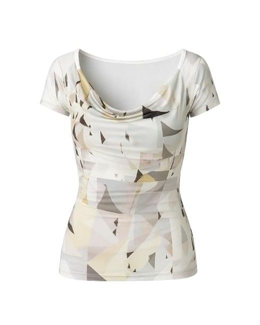 Conquista White Print Drape Neck Top