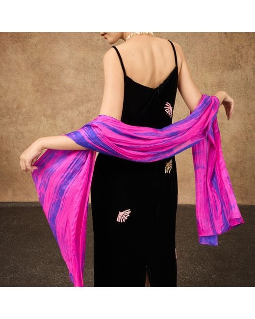 Silk and Bears Purple Fuchsia & Brushstroke Silk Scarf – Hand-Dyed Mulberry Silk Shawl, Lightweight Elegant Wrap