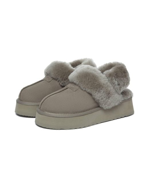 EverAu Australia Gray Fantail Leather Slippers With Two Removable Straps