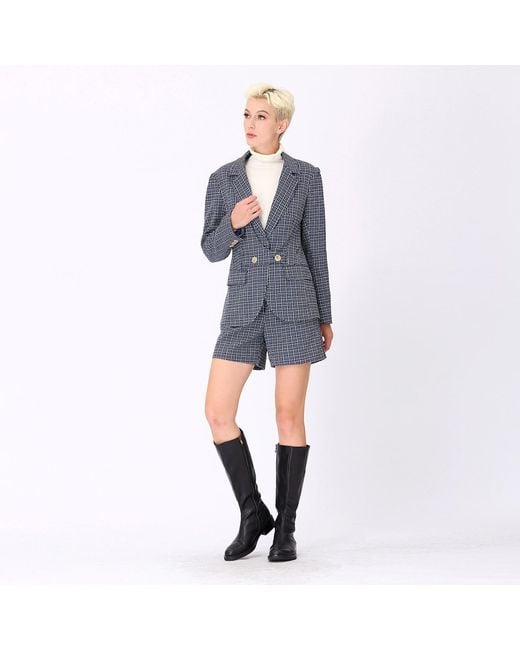 Smart and Joy Blue Micro Houndstooth Short Pants