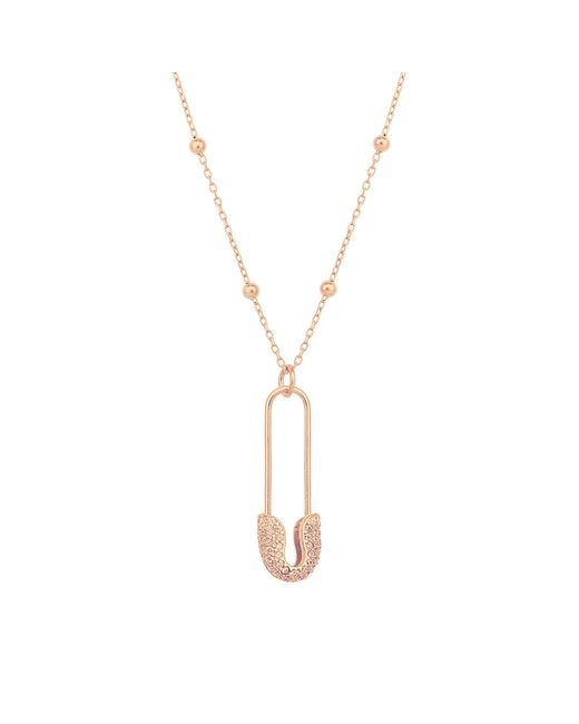 Spero London Metallic Pave Safety Pin Necklace Jewelled With Beaded Chain