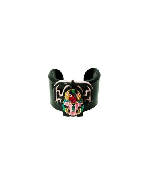 Gissa Bicalho Black Handmade Acrylic Bracelet Scarab Embroidered Candy