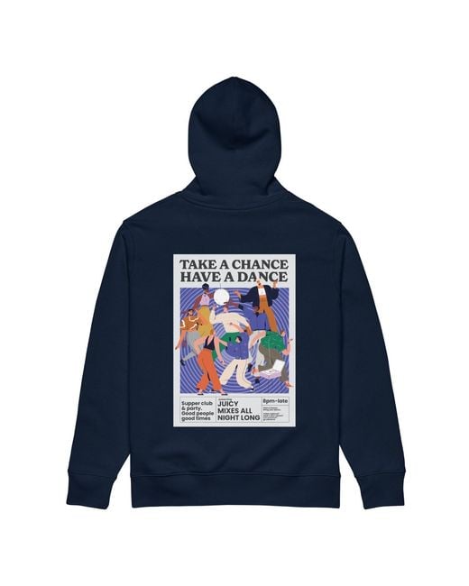 Anchor and Crew Blue Take A Chance Have A Dance Disco! Organic Cotton Embroidered Heavyweight Hoodie for men
